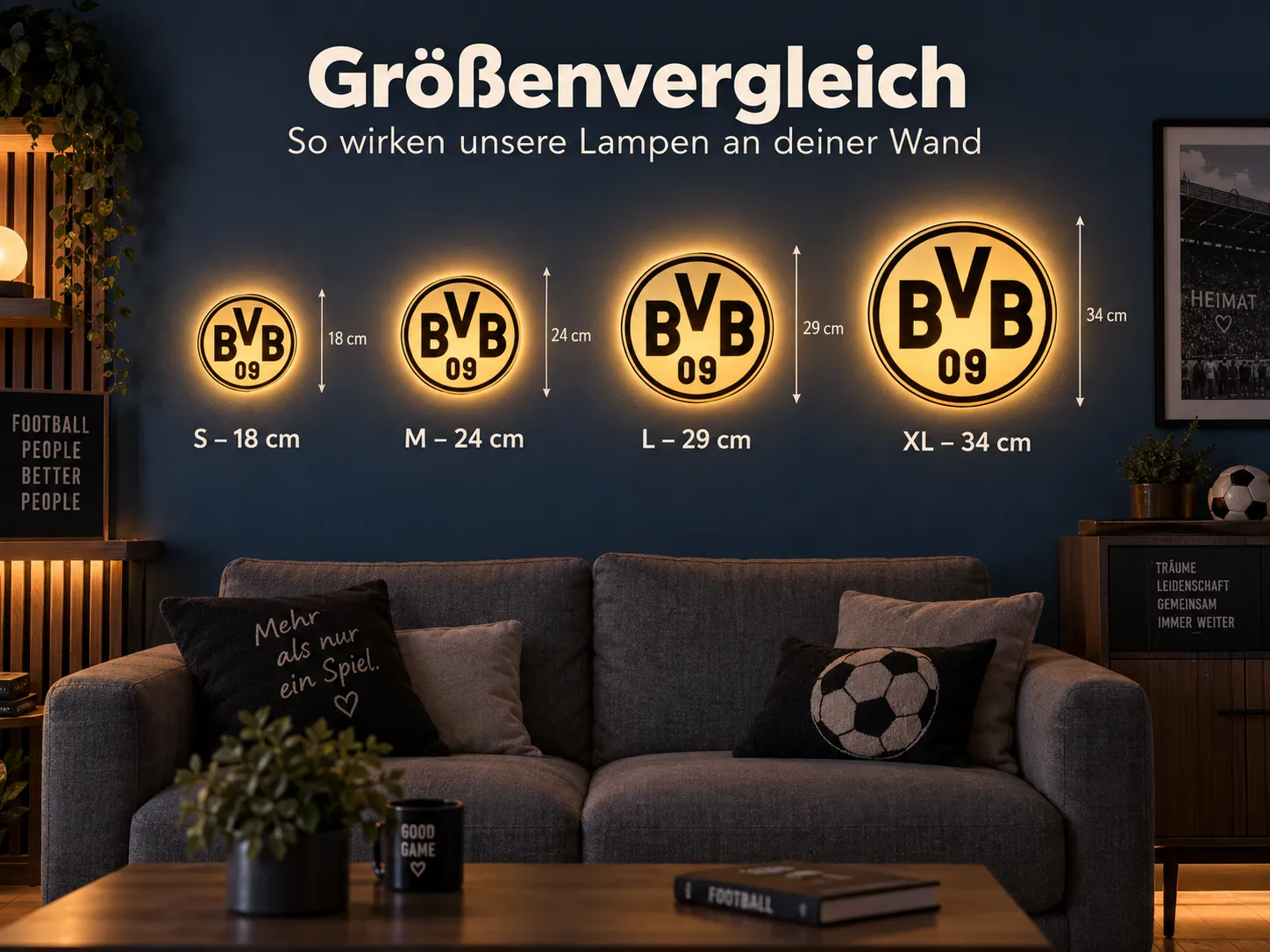 LED Vereinslampe Größe: 18, 24, 29 oder 34 cm?
