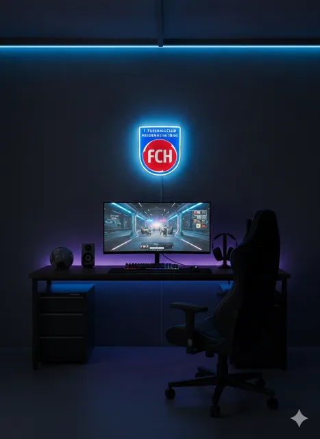 1. FC Heidenheim LED Leuchtschild in Größe 34cm XL