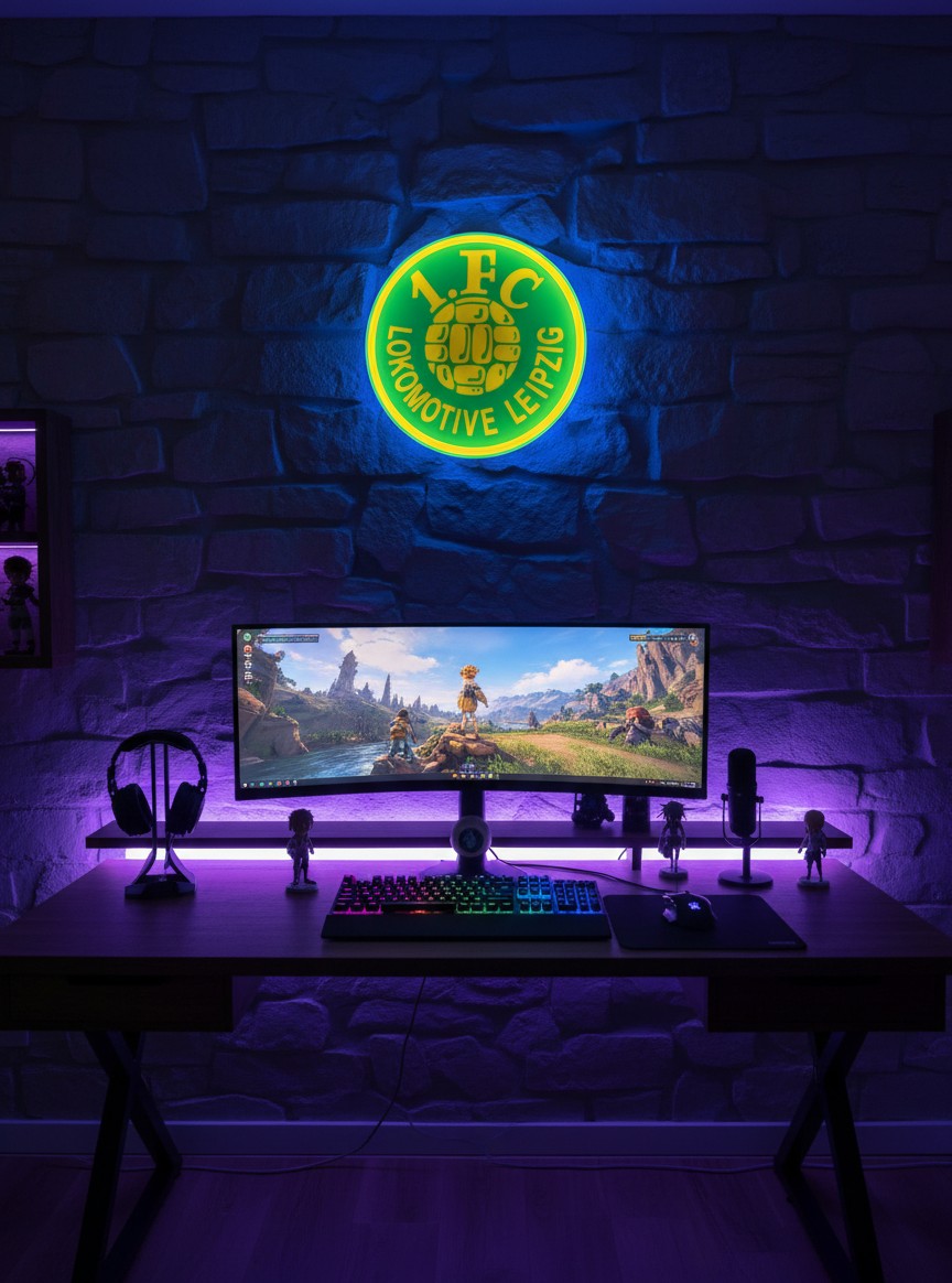 1 FC Lokomotive Leipzig LED-Leuchtschild Fandeko Geschenk - Mockup
