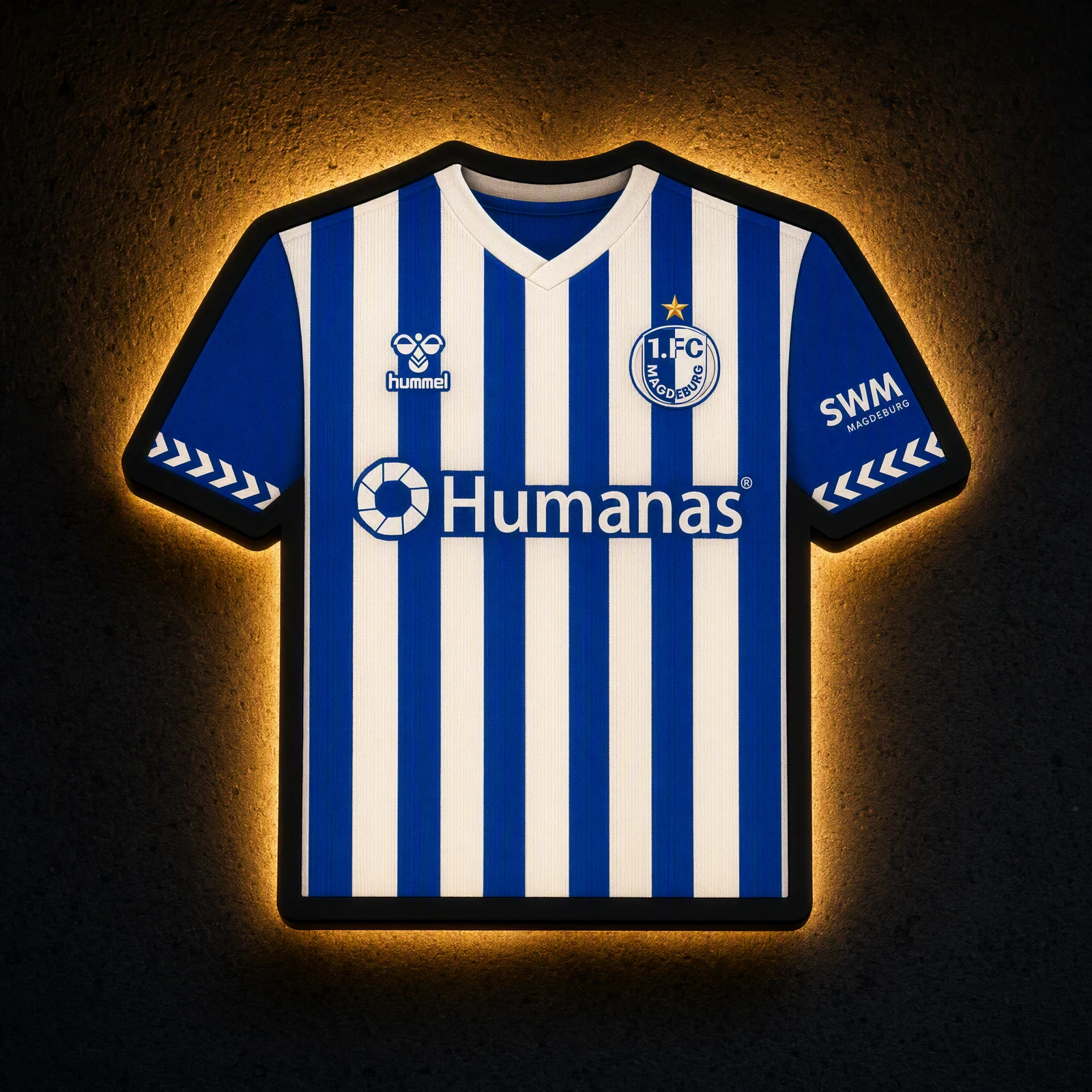 1. FC Magdeburg Heimtrikot 2026/27 LED-Trikot-Lampe — Frontansicht, beleuchtet
