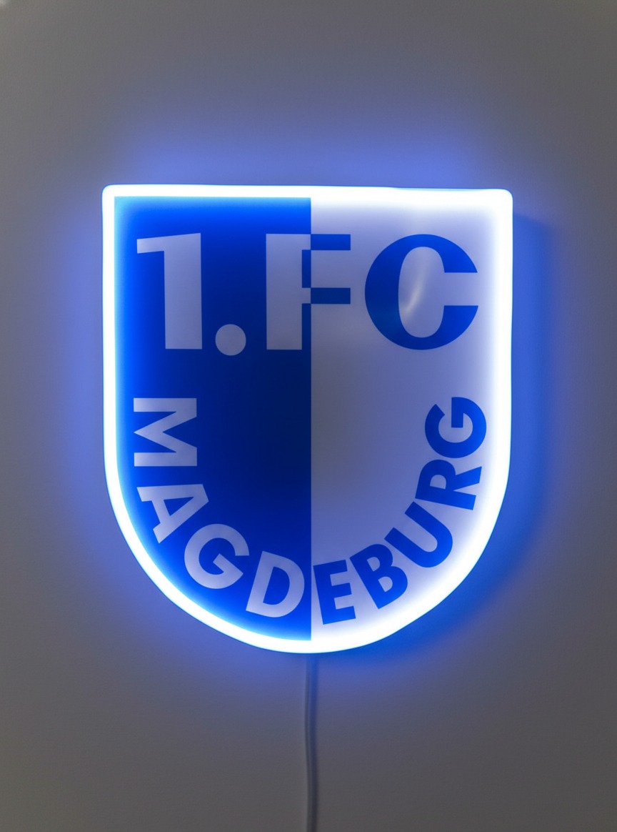 1. FC Magdeburg LED-Leuchtschild in Blau - beleuchtete Fandeko Wanddekoration mit Vereinswappen