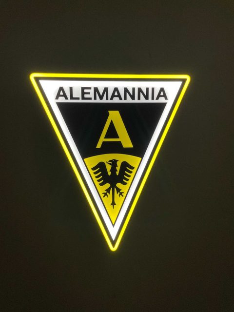 Alemannia Aachen LED-Leuchtschild mit 3D-Effekt und Schwarz-Gelb-Logo für Fandeko