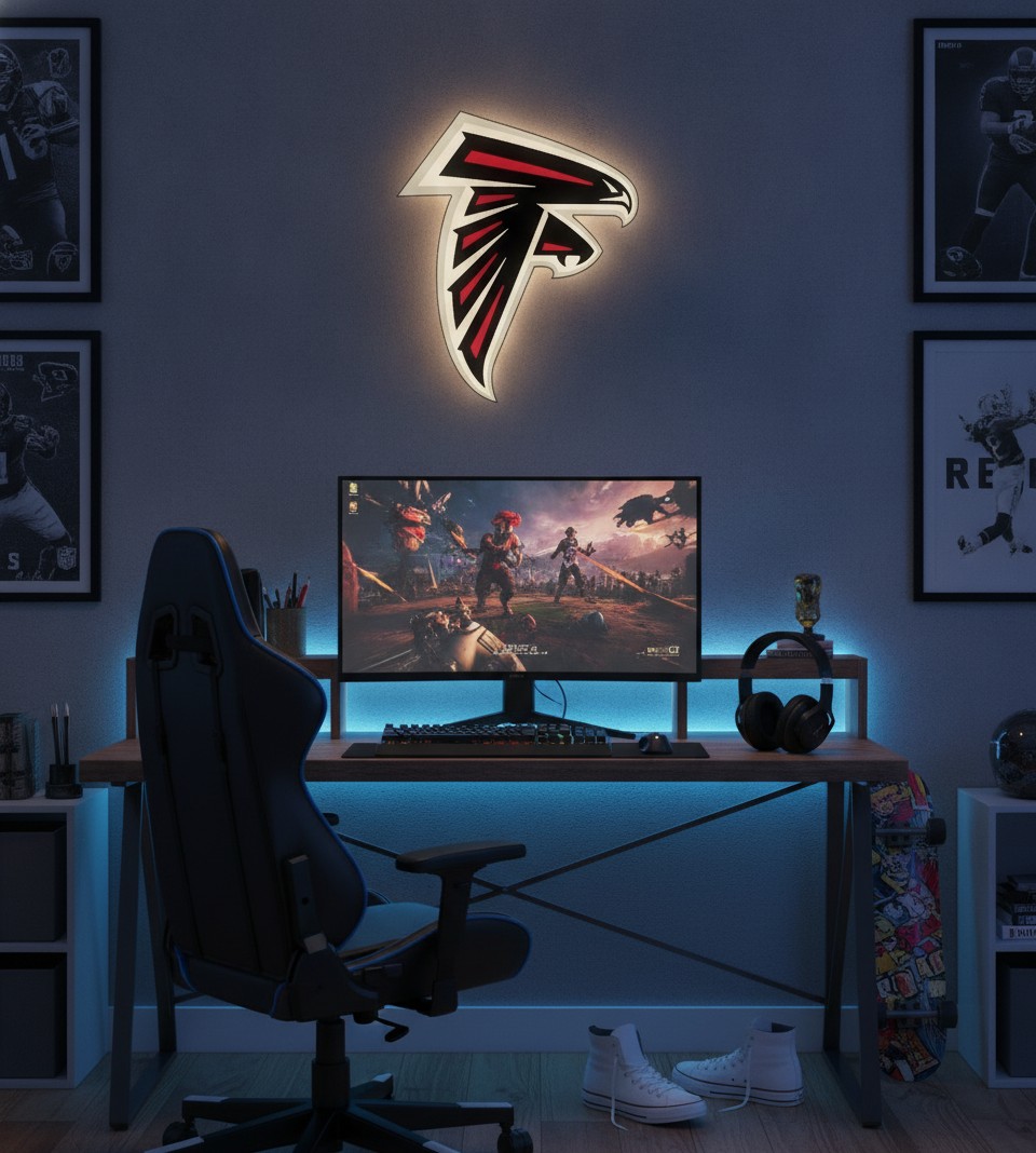 Atlanta Falcons LED-Leuchtschild Wanddeko Fandeko Geschenk - Mockup