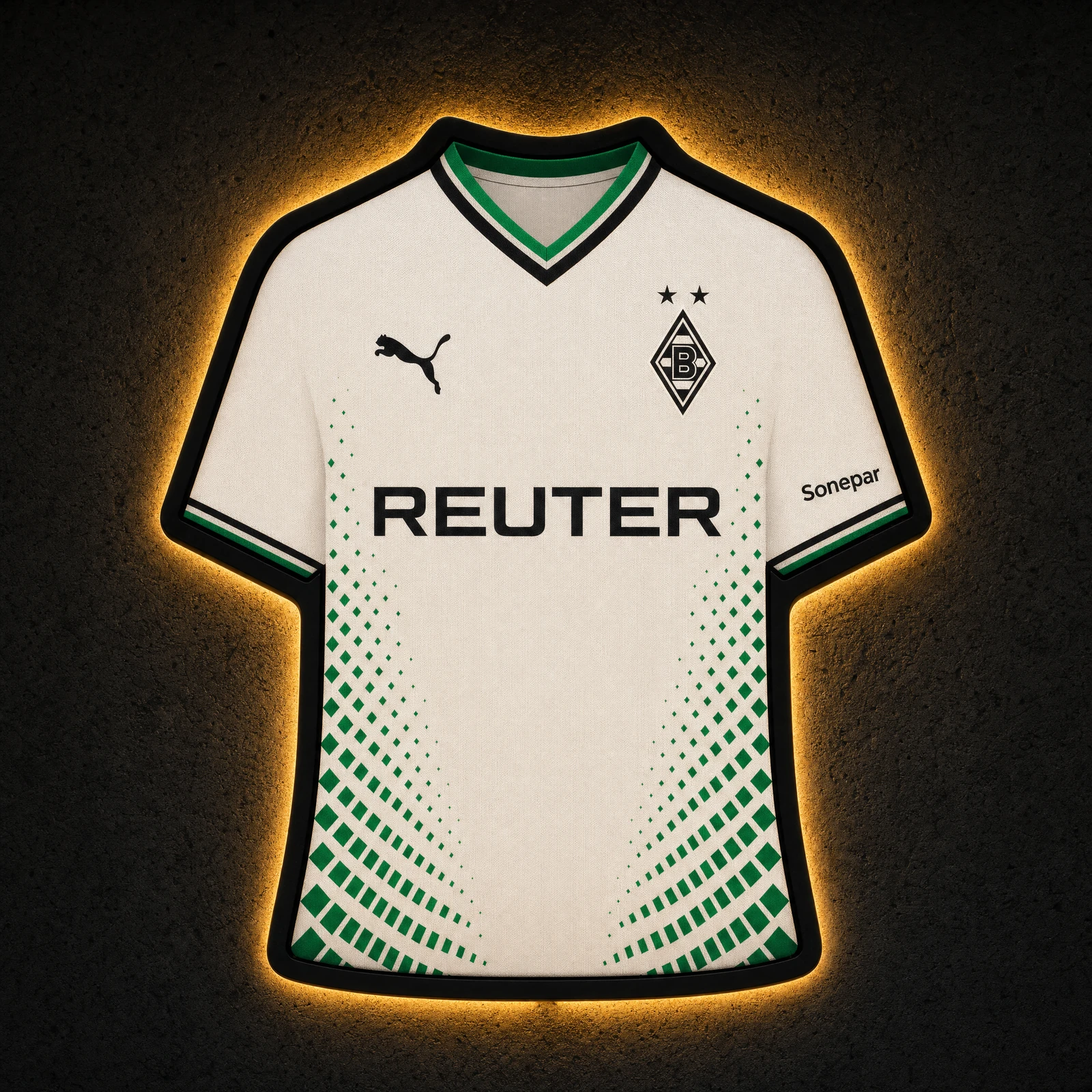 Borussia Mönchengladbach Heimtrikot 2026/27 LED-Trikot-Lampe — Frontansicht, beleuchtet