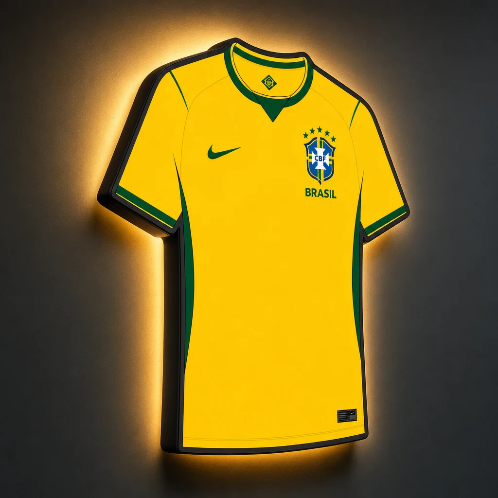 Brasilien WM 2026 LED-Trikot-Lampe - Frontansicht, beleuchtet