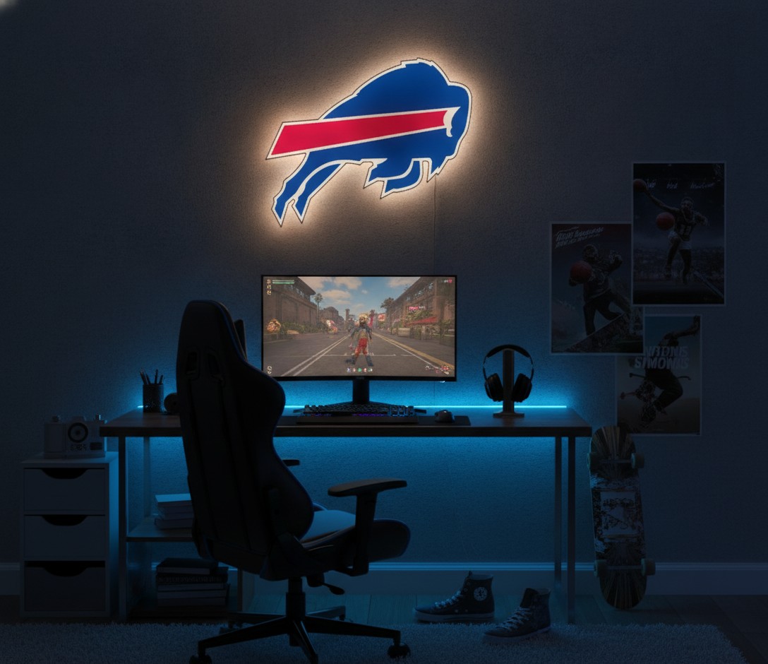 Buffalo Bills LED-Leuchtschild Wanddeko Fandeko Geschenk - Mockup
