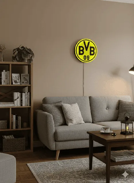 BVB LED Leuchtschild als Wanddeko im Wohnzimmer