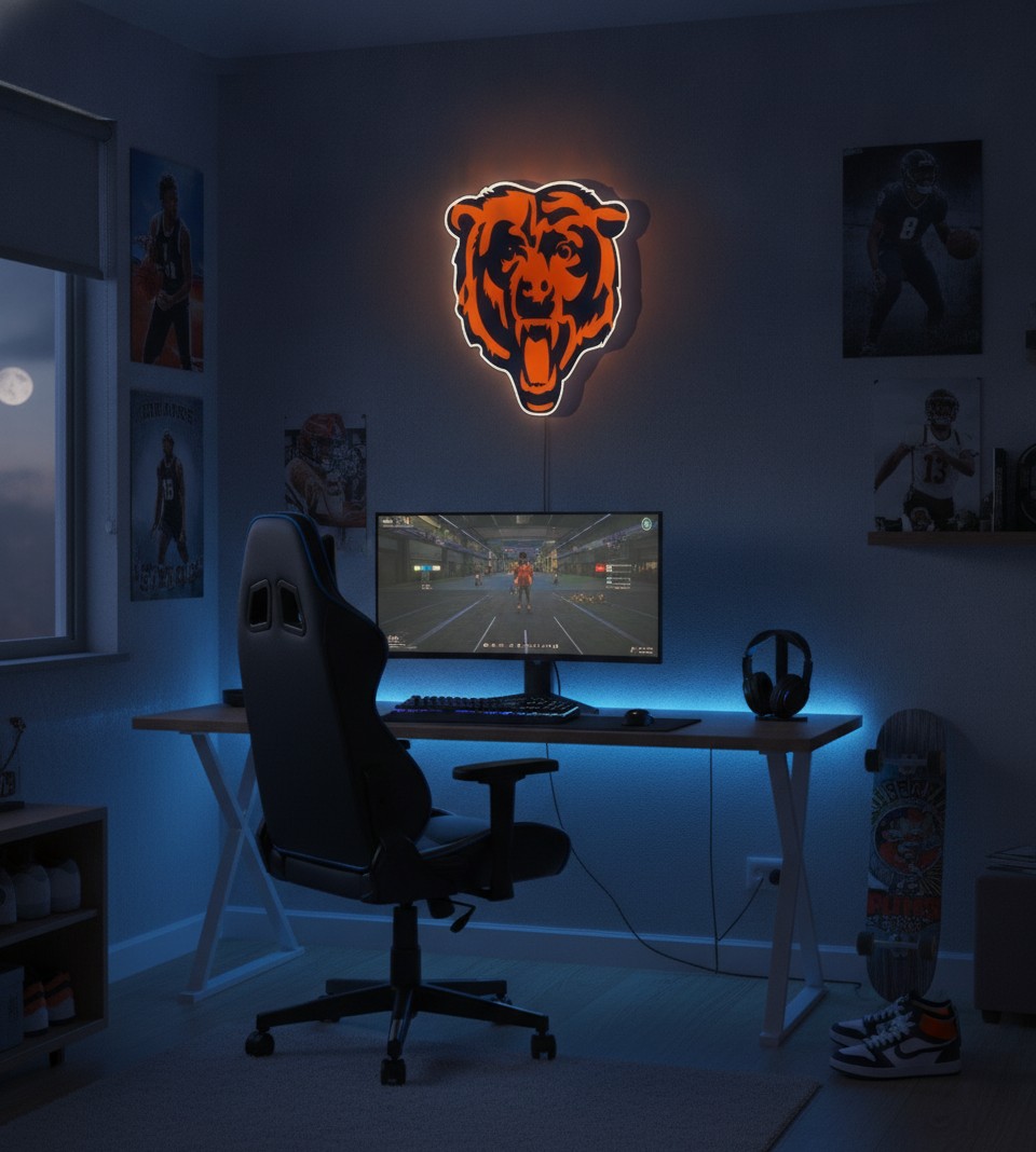 Chicago Bears LED-Leuchtschild Wanddeko Fandeko Geschenk - Mockup