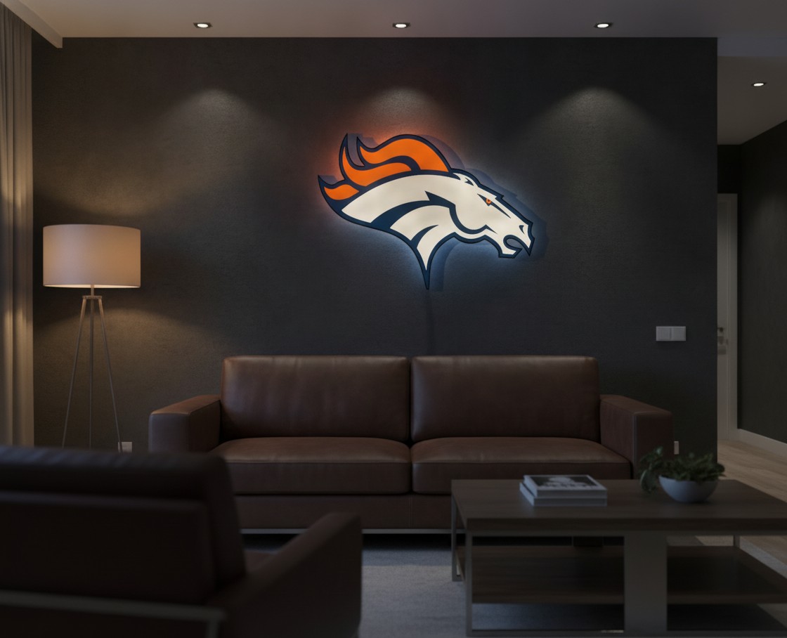 Denver Broncos LED-Leuchtschild Wanddeko Fandeko Geschenk - Mockup