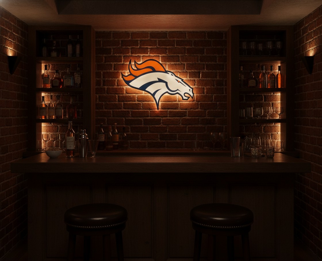 Denver Broncos LED-Leuchtschild Wanddeko Fandeko Geschenk - Mockup