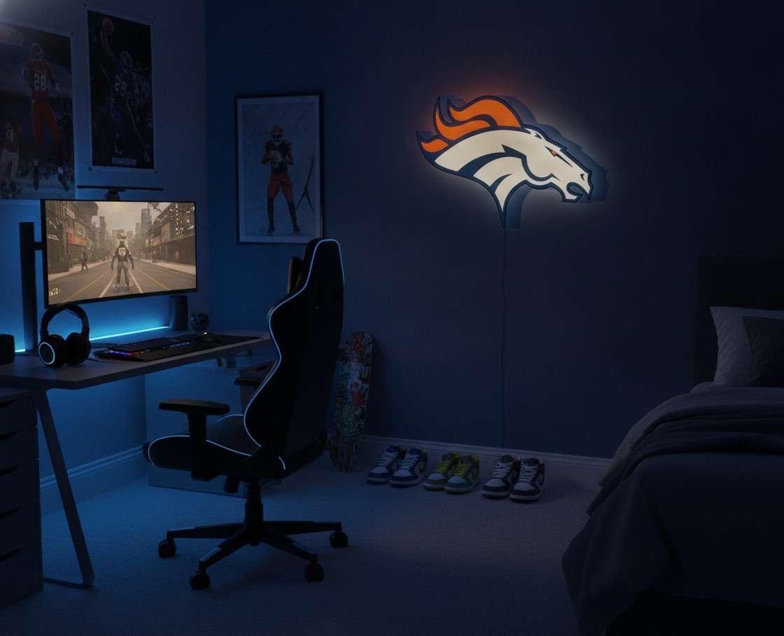 Denver Broncos LED-Leuchtschild Wanddeko Fandeko Geschenk - Mockup