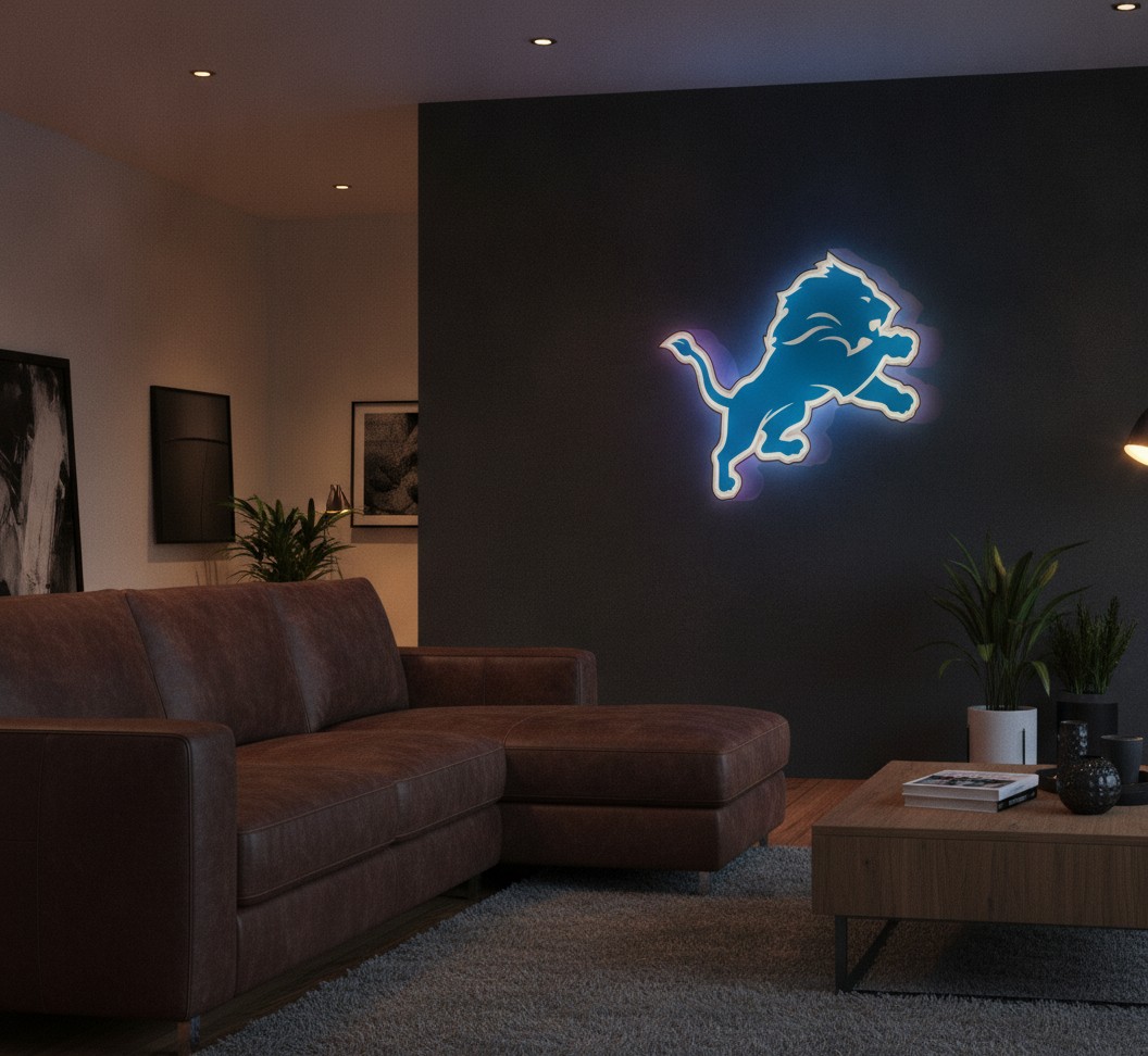 Detroit Lions LED-Leuchtschild Wanddeko Fandeko Geschenk - Mockup