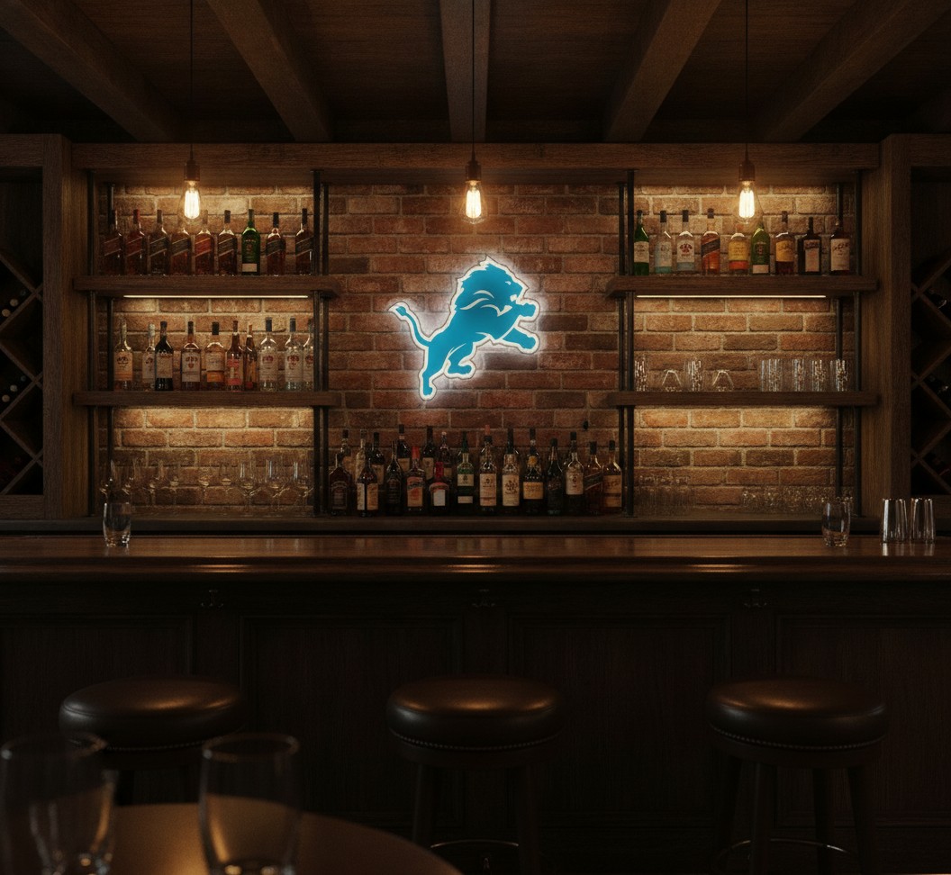 Detroit Lions LED-Leuchtschild Wanddeko Fandeko Geschenk - Mockup