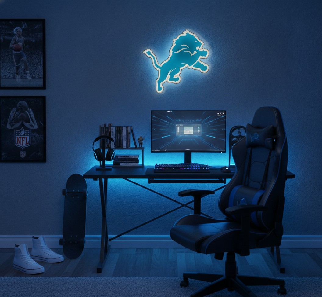 Detroit Lions LED-Leuchtschild Wanddeko Fandeko Geschenk - Mockup