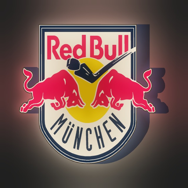 EHC Red Bull München LED-Leuchtschild leuchtend – Seitenansicht