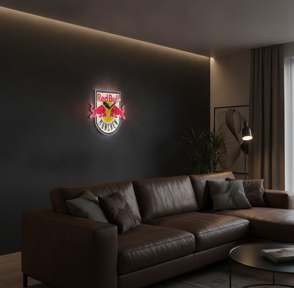 EHC Red Bull München LED-Leuchtschild Wanddeko Fandeko Geschenk - Mockup