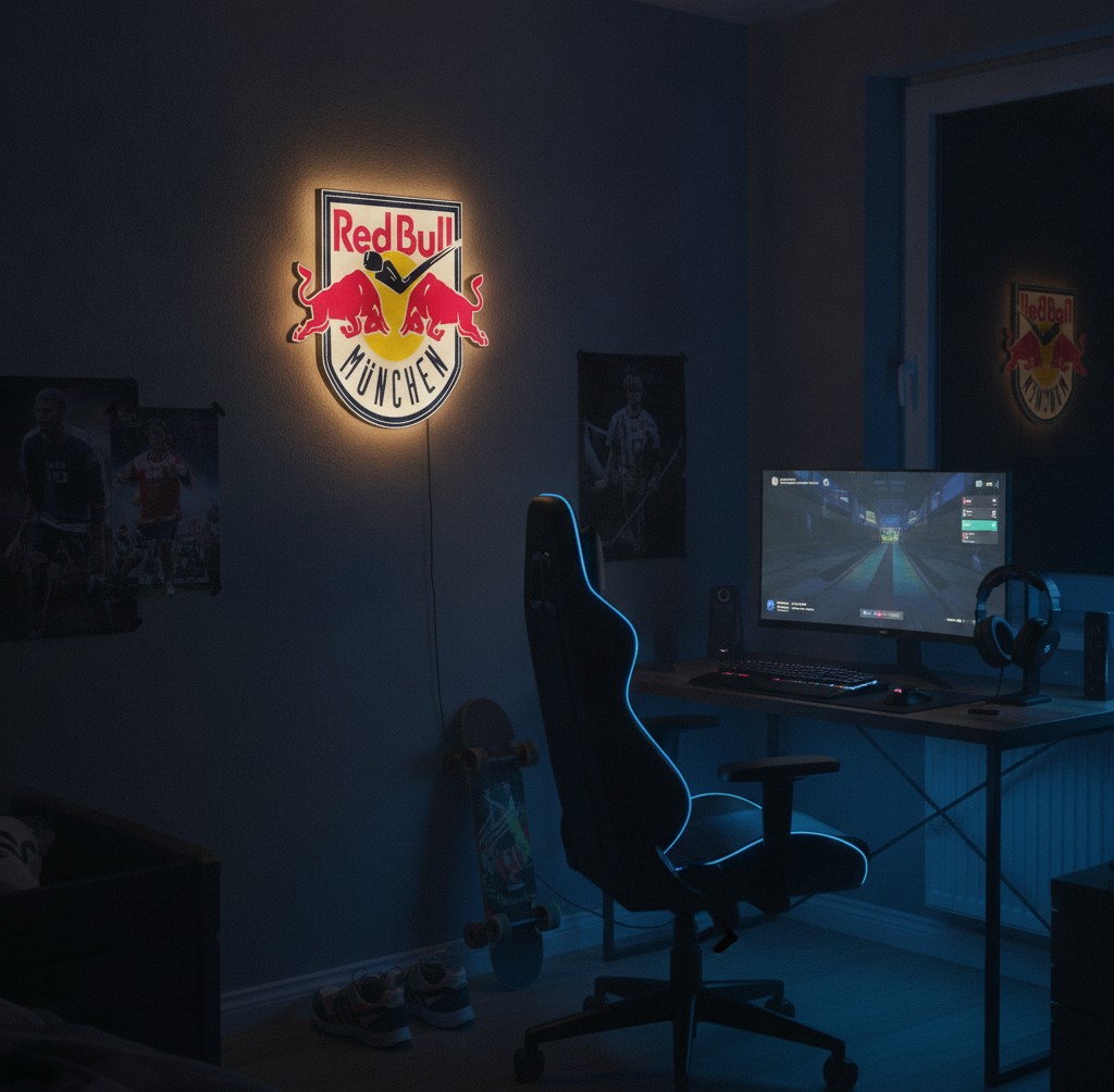 EHC Red Bull München LED-Leuchtschild Wanddeko Fandeko Geschenk - Mockup