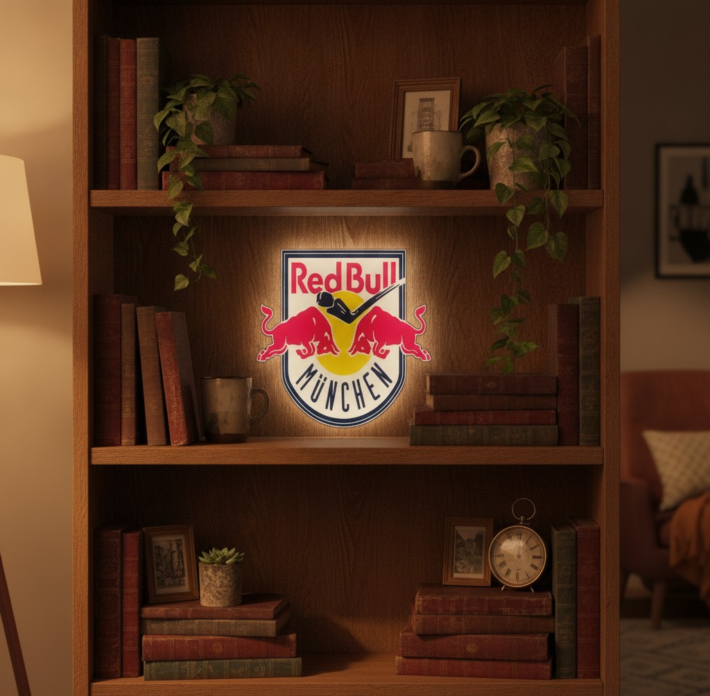 EHC Red Bull München LED-Leuchtschild Wanddeko Fandeko Geschenk - Mockup
