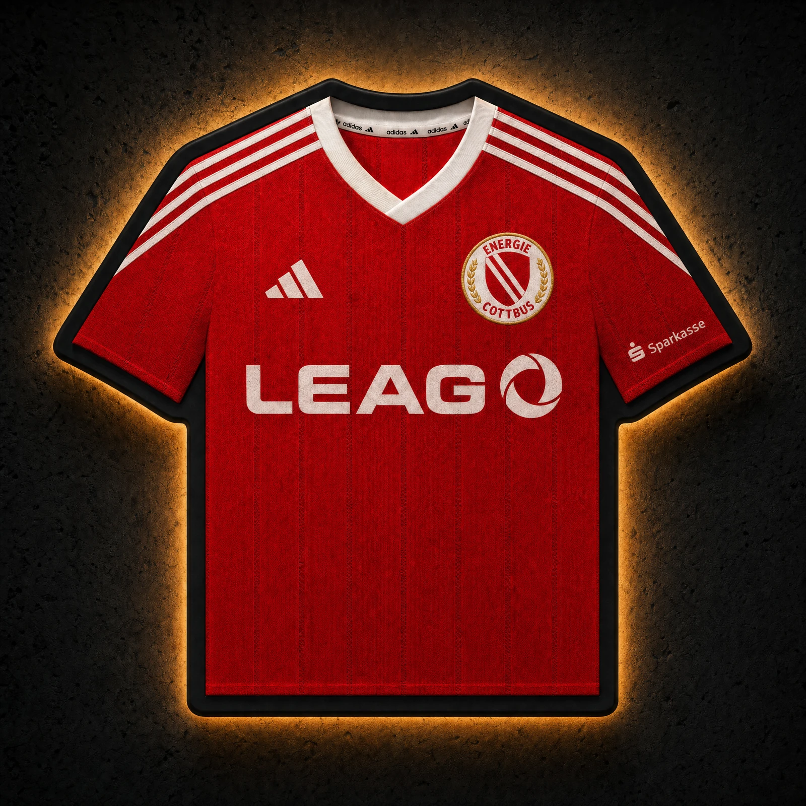 Energie Cottbus Heimtrikot 2026/27 LED-Trikot-Lampe — Frontansicht, beleuchtet