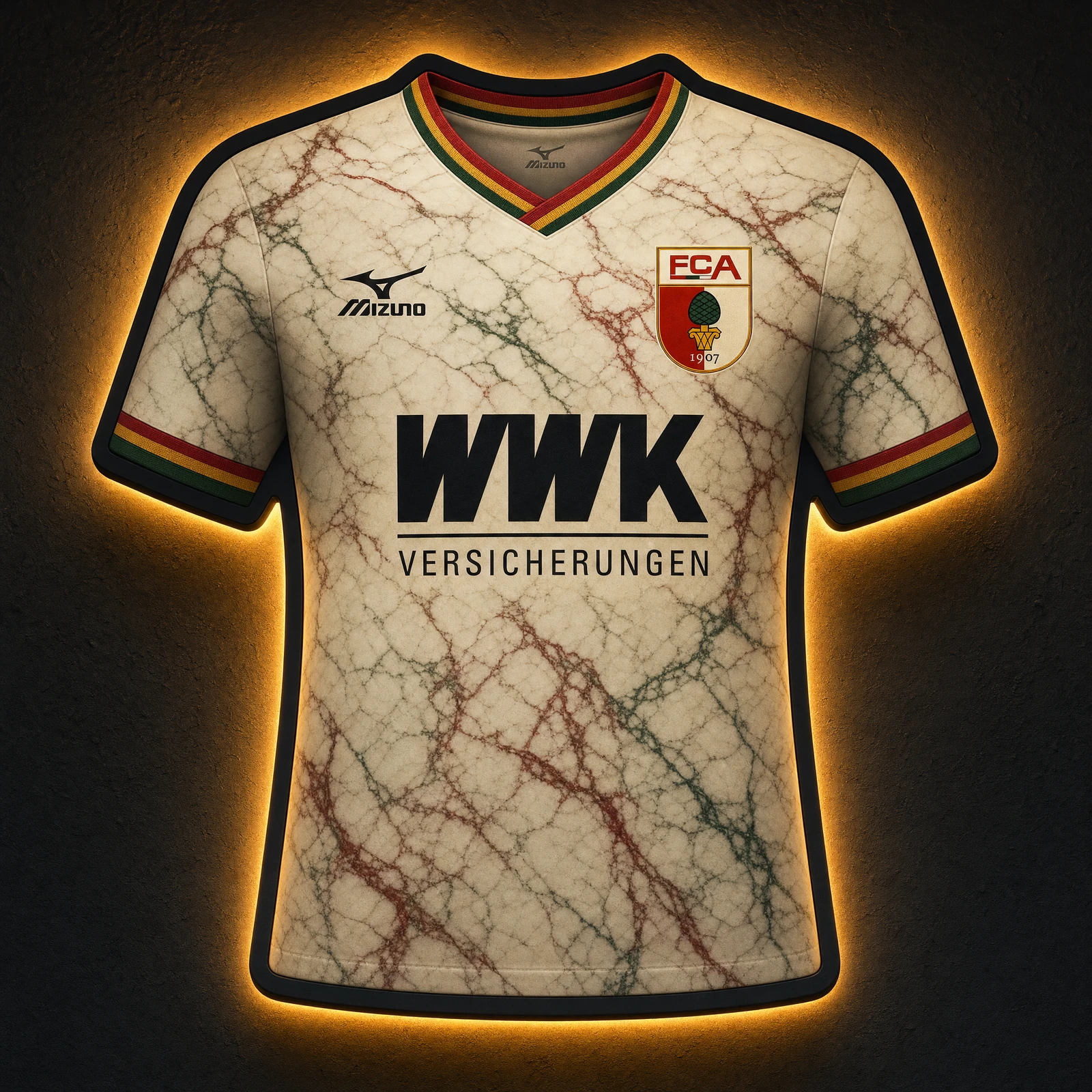 FC Augsburg Heimtrikot 2026/27 LED-Trikot-Lampe — Frontansicht, beleuchtet