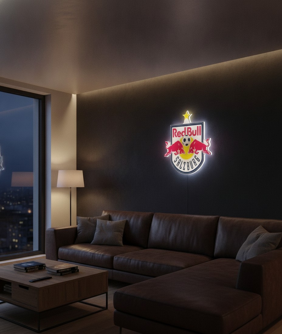 FC Red Bull Salzburg LED-Leuchtschild Wanddeko Fandeko Geschenk - Mockup