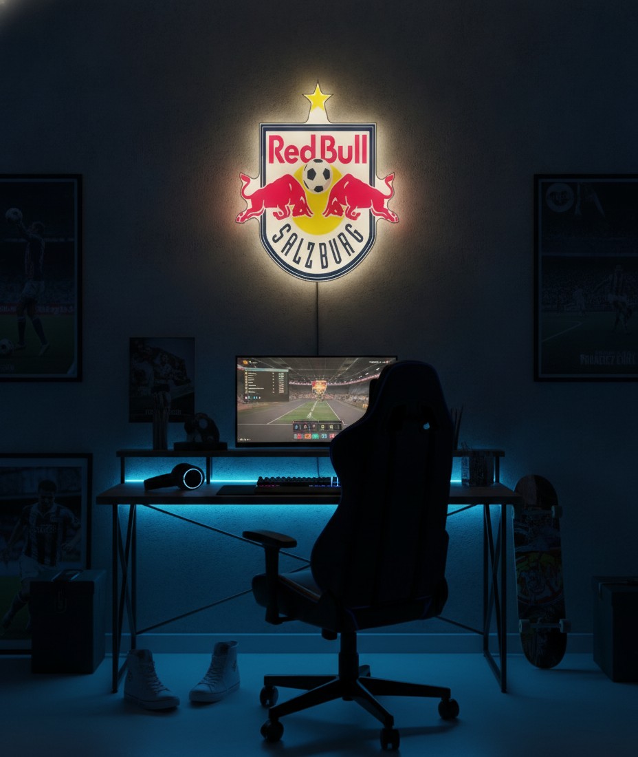 FC Red Bull Salzburg LED-Leuchtschild Wanddeko Fandeko Geschenk - Mockup