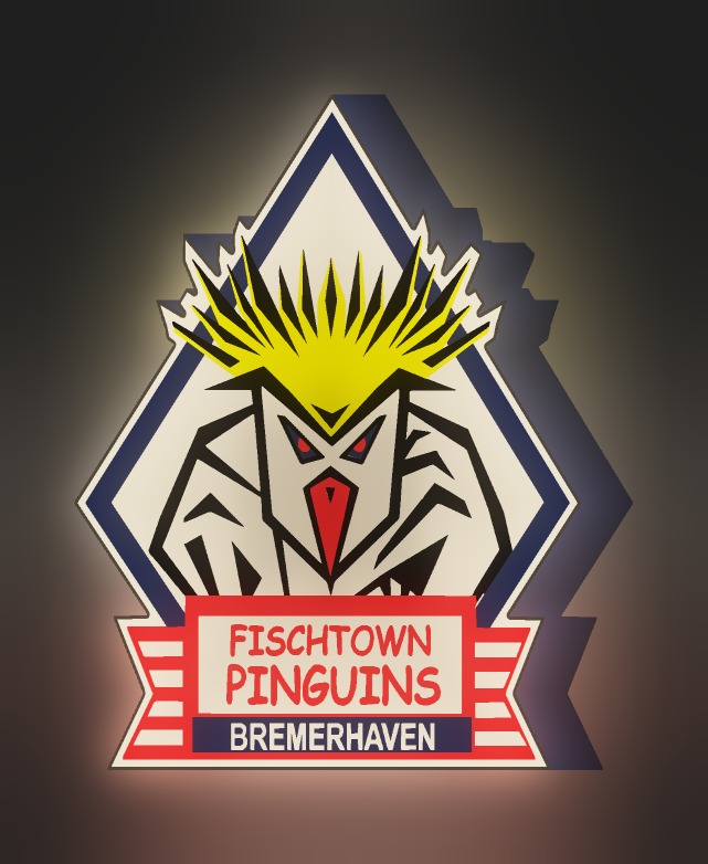 Fischtown Pinguins Bremerhaven LED-Leuchtschild leuchtend – Seitenansicht