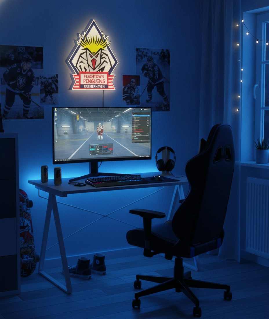 Fischtown Pinguins Bremerhaven LED-Leuchtschild Wanddeko Fandeko Geschenk - Mockup