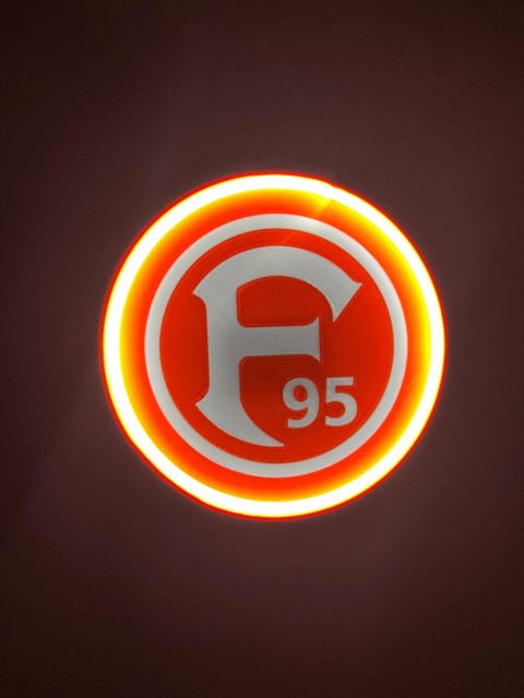Fortuna Düsseldorf LED-Leuchtschild Detailansicht mit offiziellem Vereinslogo