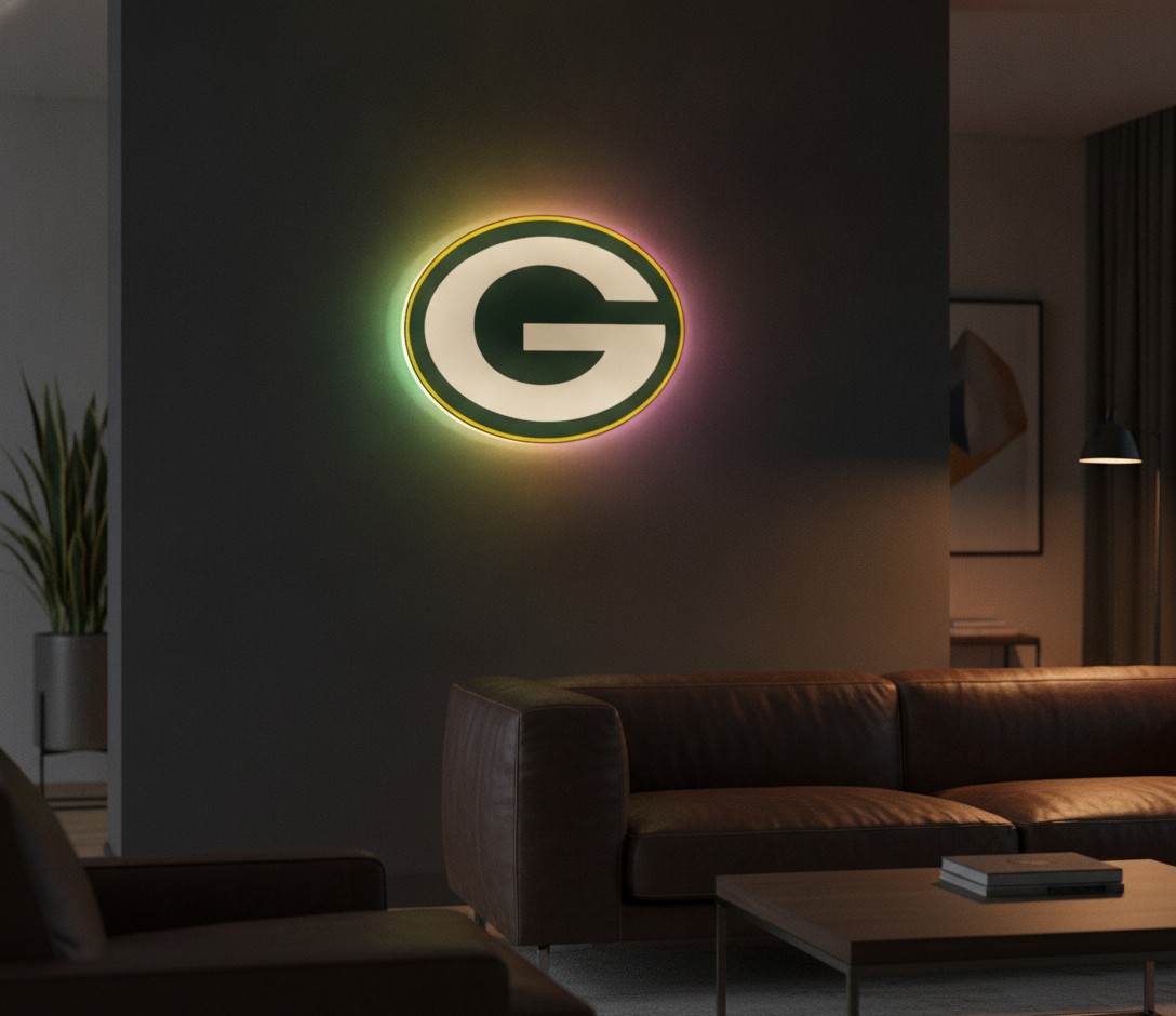 Green Bay Packers LED-Leuchtschild Wanddeko Fandeko Geschenk - Mockup