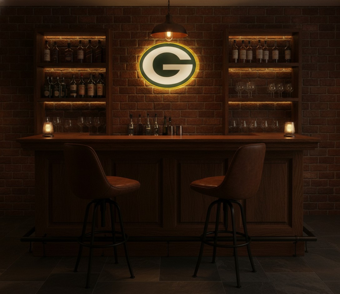 Green Bay Packers LED-Leuchtschild Wanddeko Fandeko Geschenk - Mockup