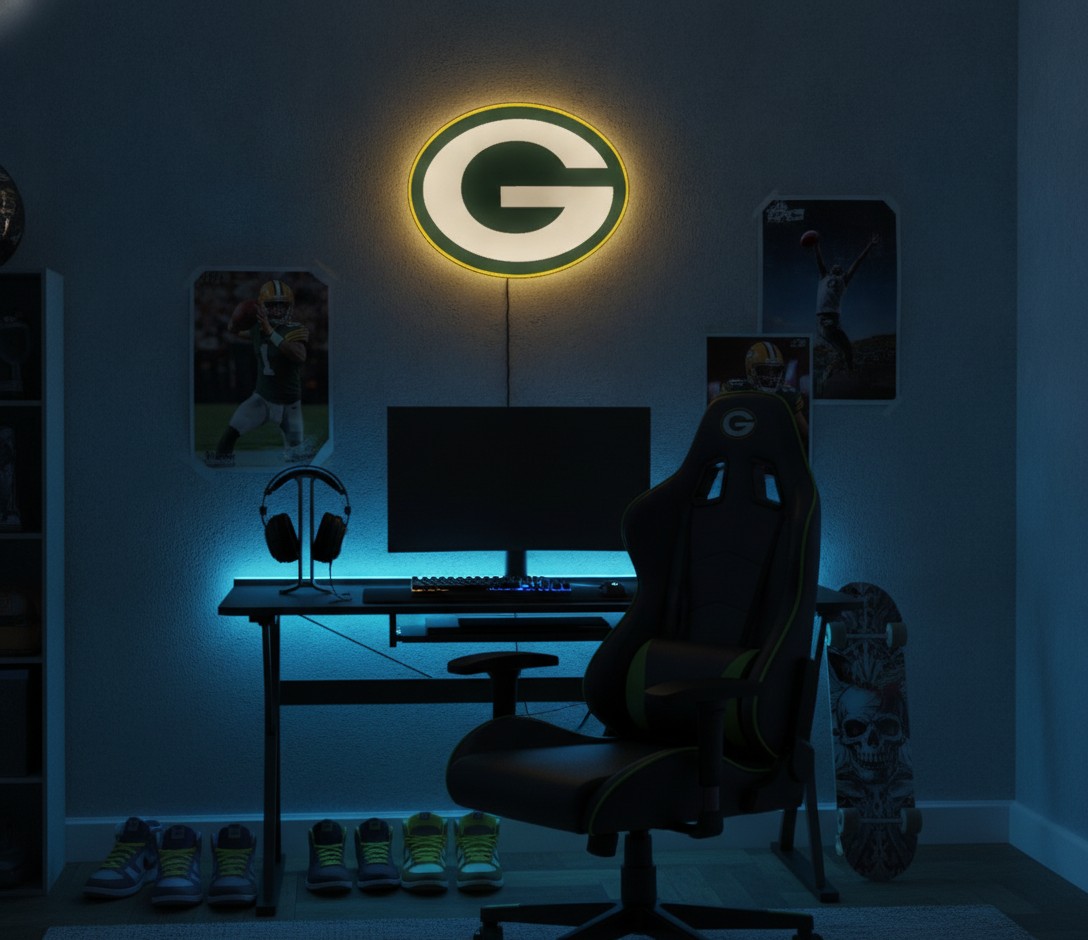 Green Bay Packers LED-Leuchtschild Wanddeko Fandeko Geschenk - Mockup