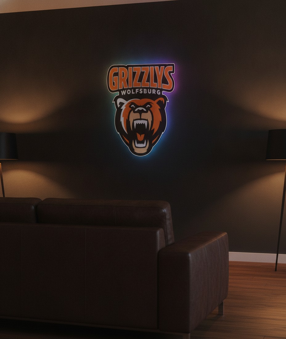 Grizzlys Wolfsburg LED-Leuchtschild Wanddeko Fandeko Geschenk - Mockup