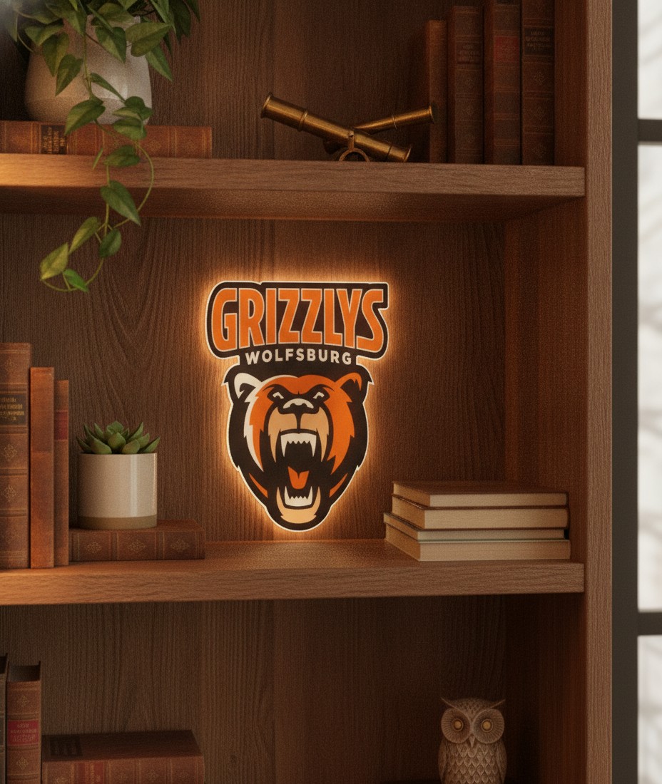 Grizzlys Wolfsburg LED-Leuchtschild Wanddeko Fandeko Geschenk - Mockup