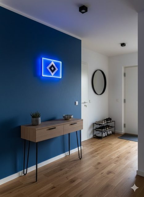 Hamburger SV LED-Leuchtschild im Flur als Stimmungslicht