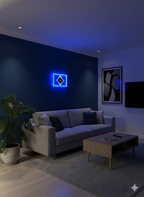 HSV Wanddeko mit LED-Beleuchtung im Wohnzimmer