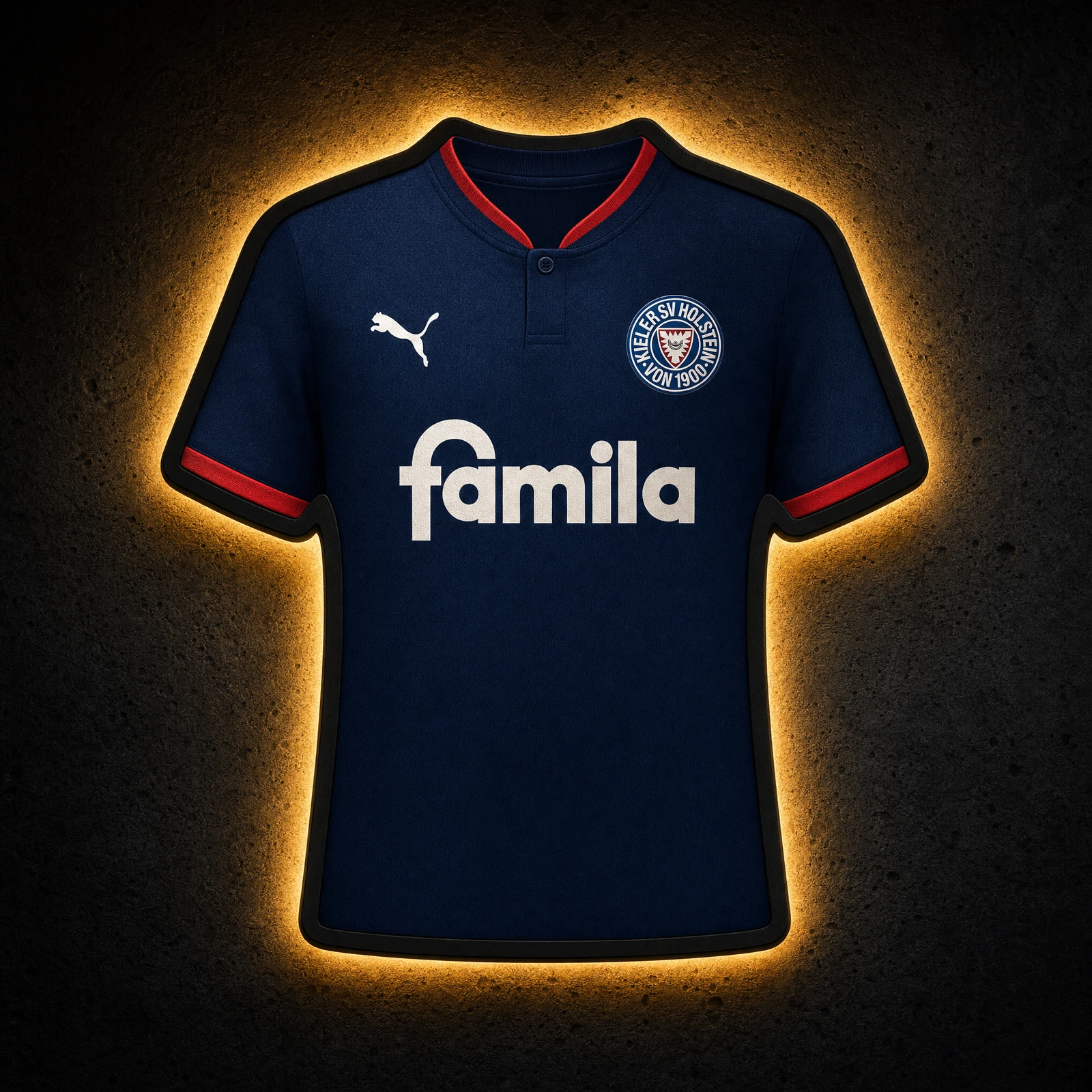 Holstein Kiel Heimtrikot 2026/27 LED-Trikot-Lampe — Frontansicht, beleuchtet