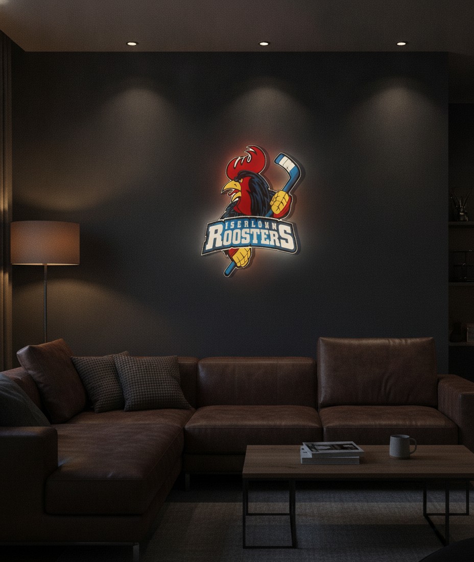 Iserlohn Roosters LED-Leuchtschild Wanddeko Fandeko Geschenk - Mockup