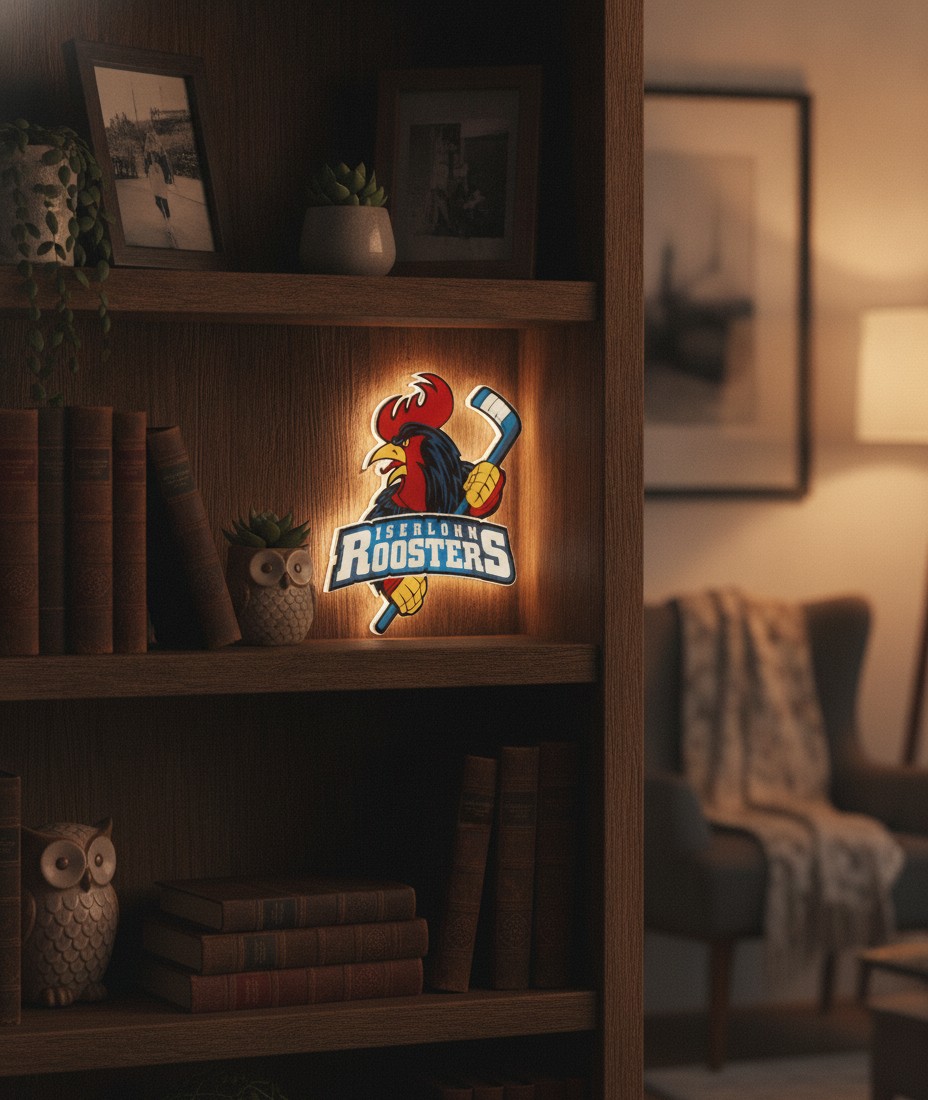 Iserlohn Roosters LED-Leuchtschild Wanddeko Fandeko Geschenk - Mockup