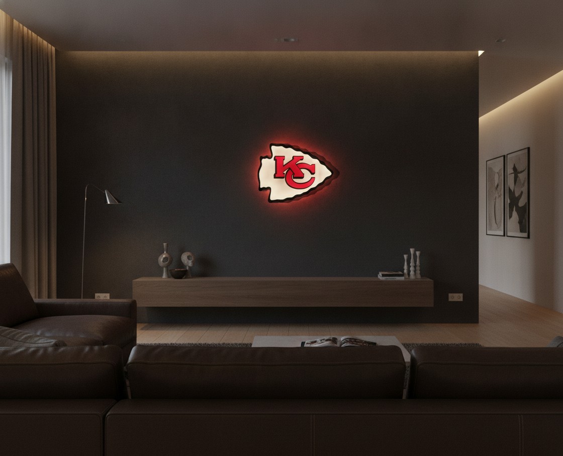 Kansas City Chiefs LED-Leuchtschild Wanddeko Fandeko Geschenk - Mockup