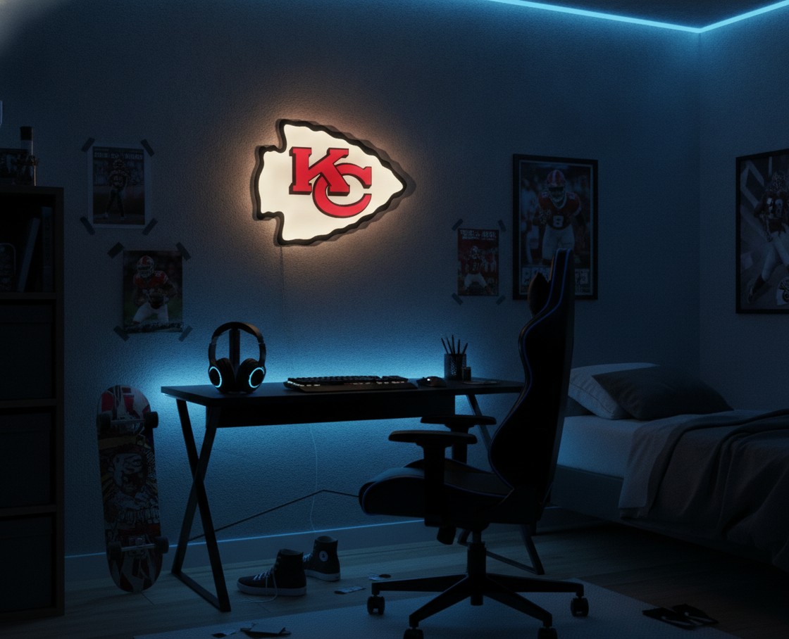 Kansas City Chiefs LED-Leuchtschild Wanddeko Fandeko Geschenk - Mockup