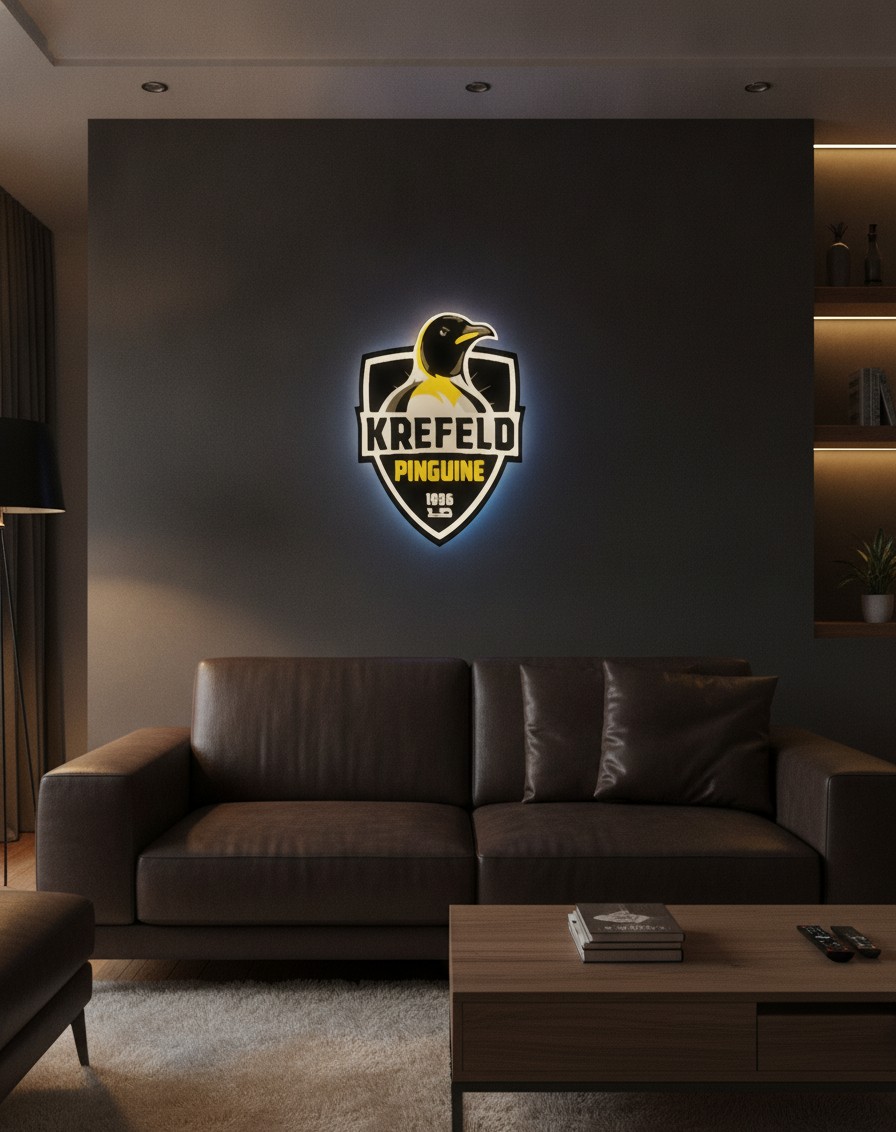 Krefeld Pinguine LED-Leuchtschild Wanddeko Fandeko Geschenk - Mockup