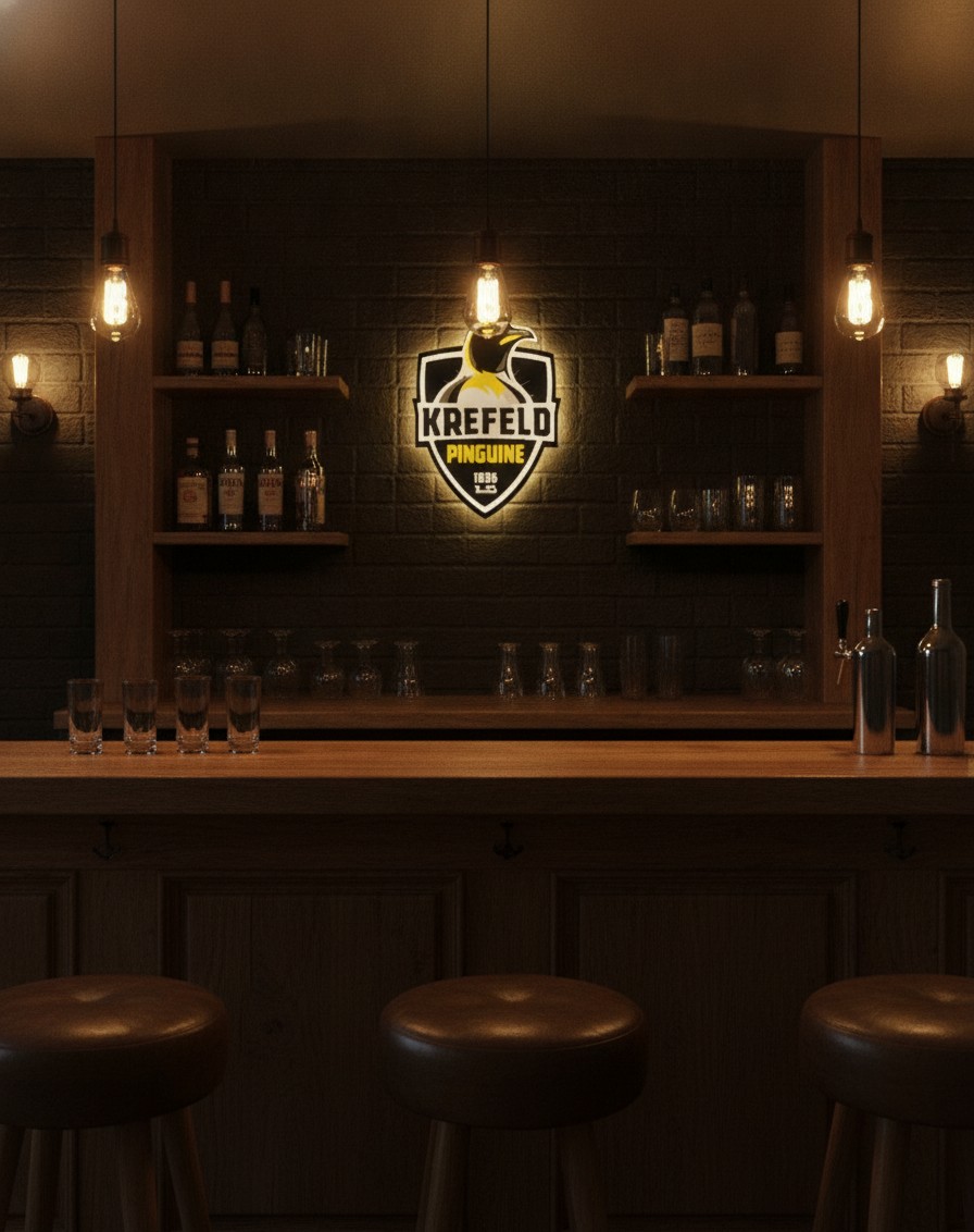 Krefeld Pinguine LED-Leuchtschild Wanddeko Fandeko Geschenk - Mockup
