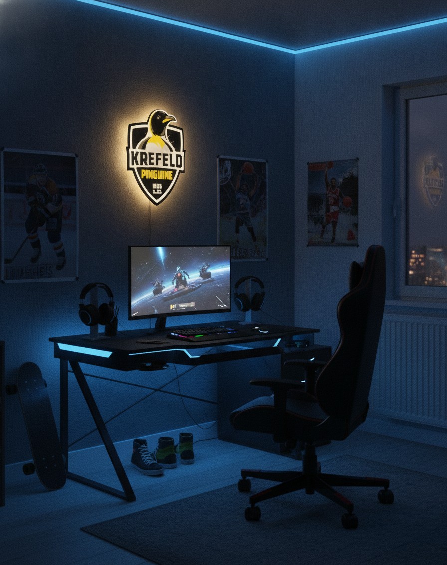 Krefeld Pinguine LED-Leuchtschild Wanddeko Fandeko Geschenk - Mockup