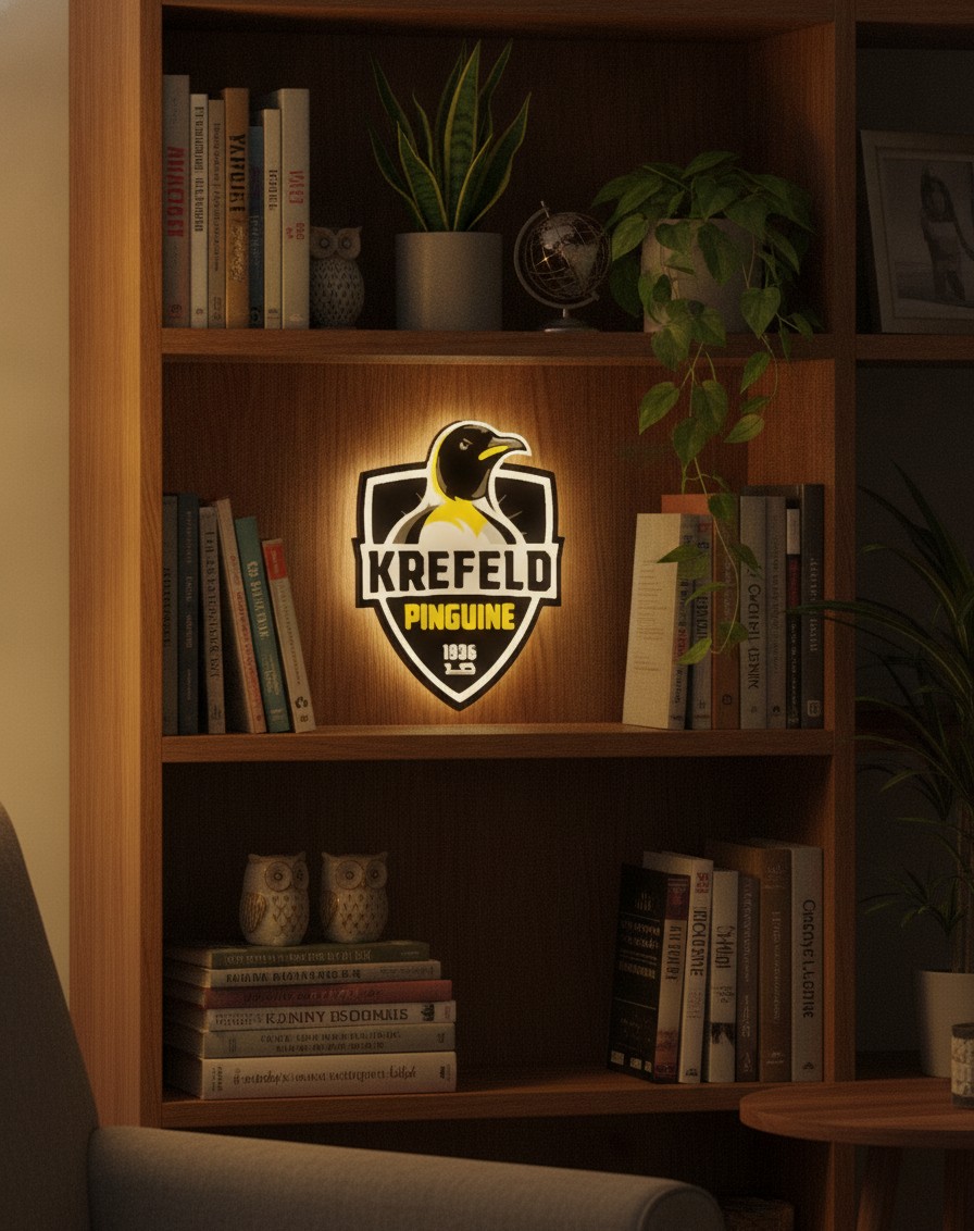 Krefeld Pinguine LED-Leuchtschild Wanddeko Fandeko Geschenk - Mockup