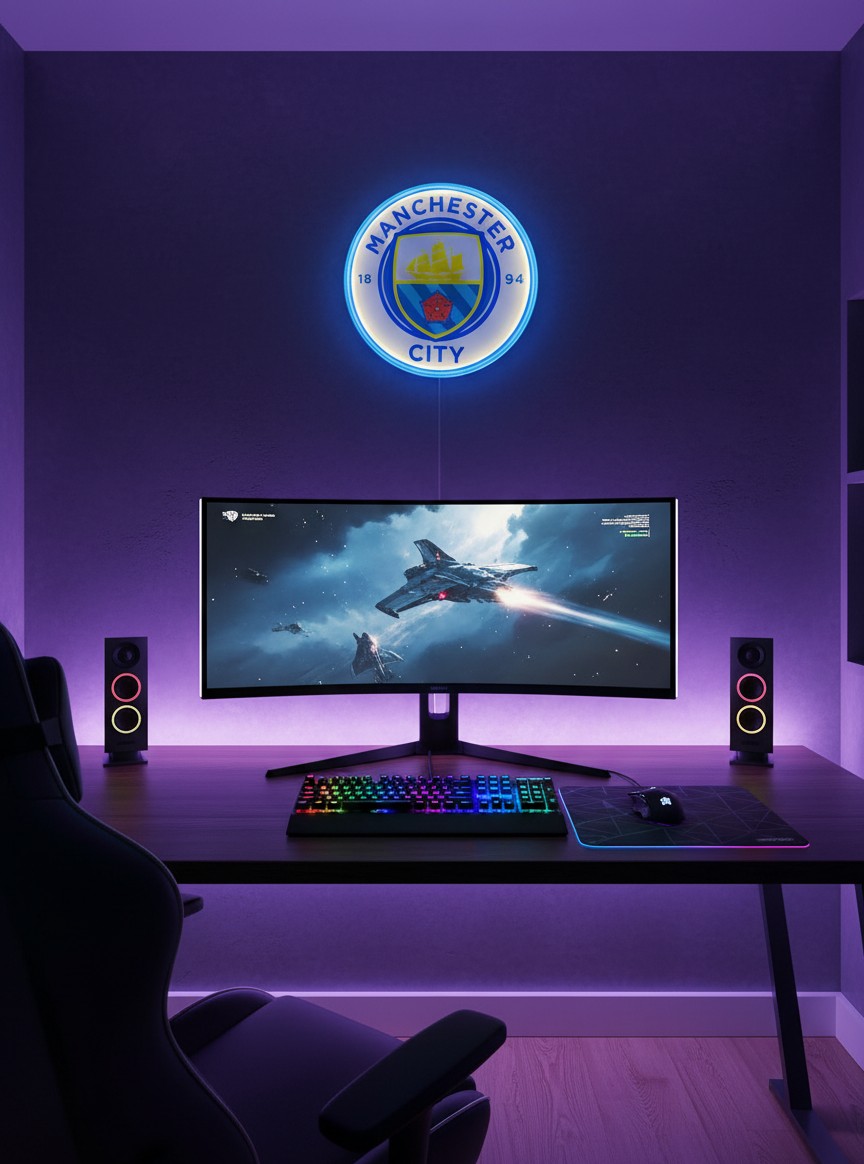 Manchester City LED-Lampe Wanddeko Fanartikel Geschenk - Mockup