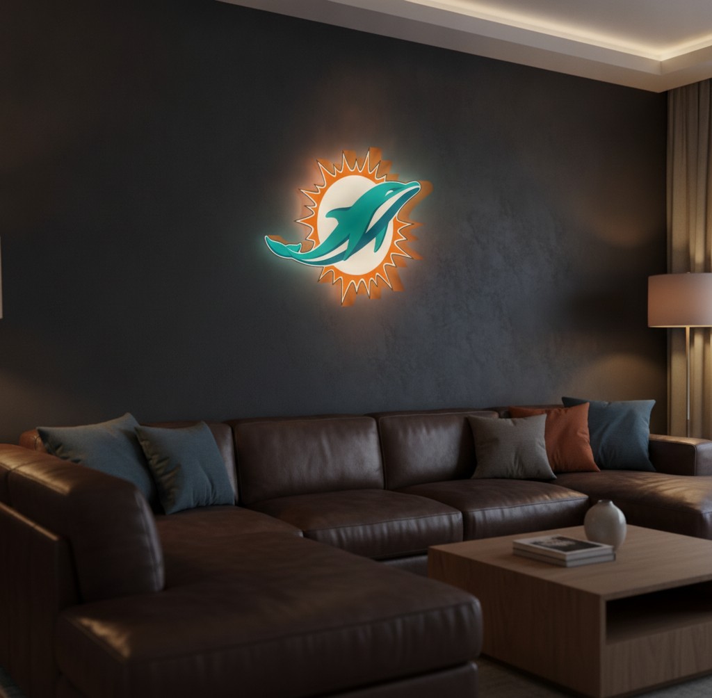 Miami Dolphins LED-Leuchtschild Wanddeko Fandeko Geschenk - Mockup