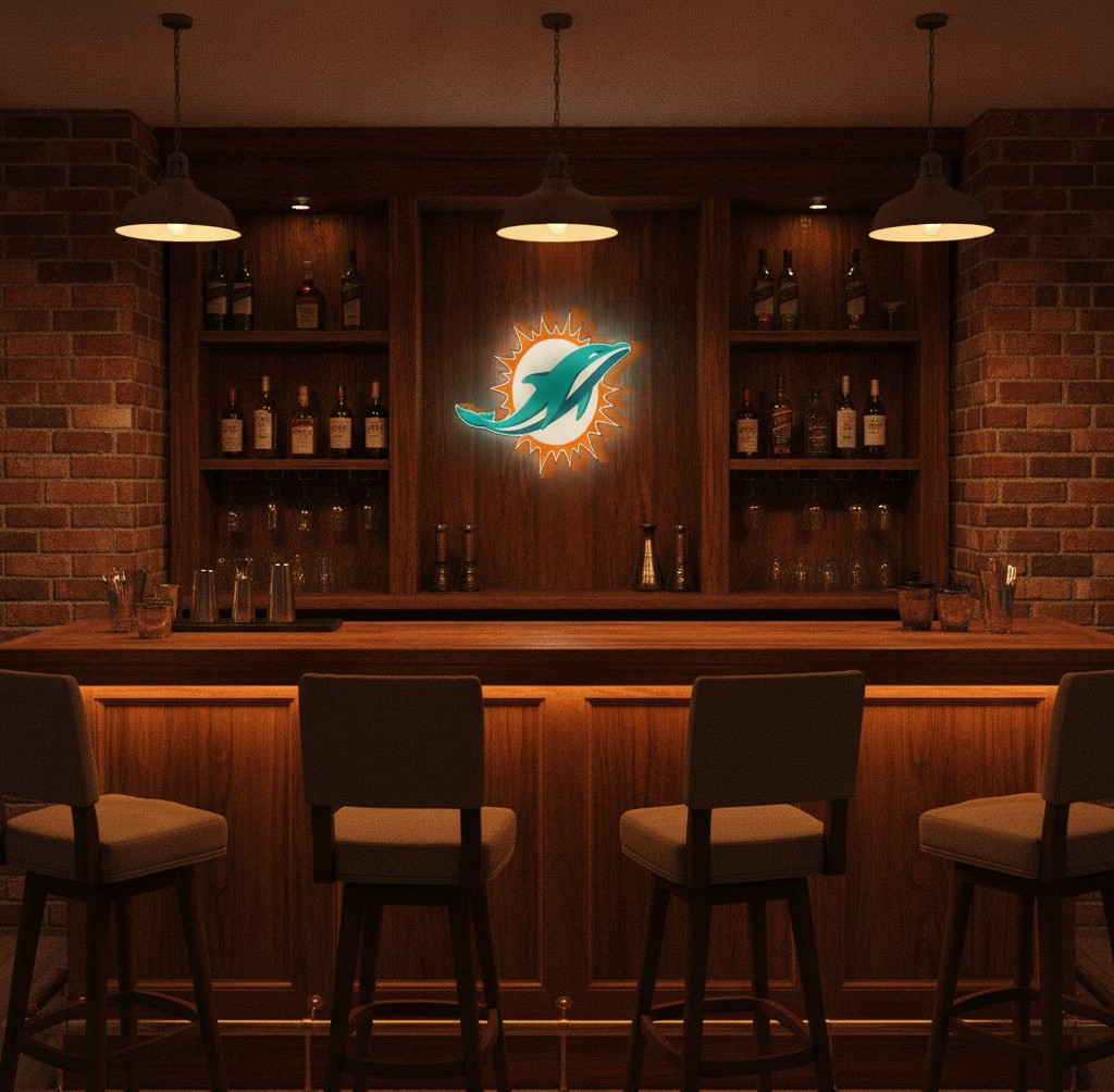 Miami Dolphins LED-Leuchtschild Wanddeko Fandeko Geschenk - Mockup