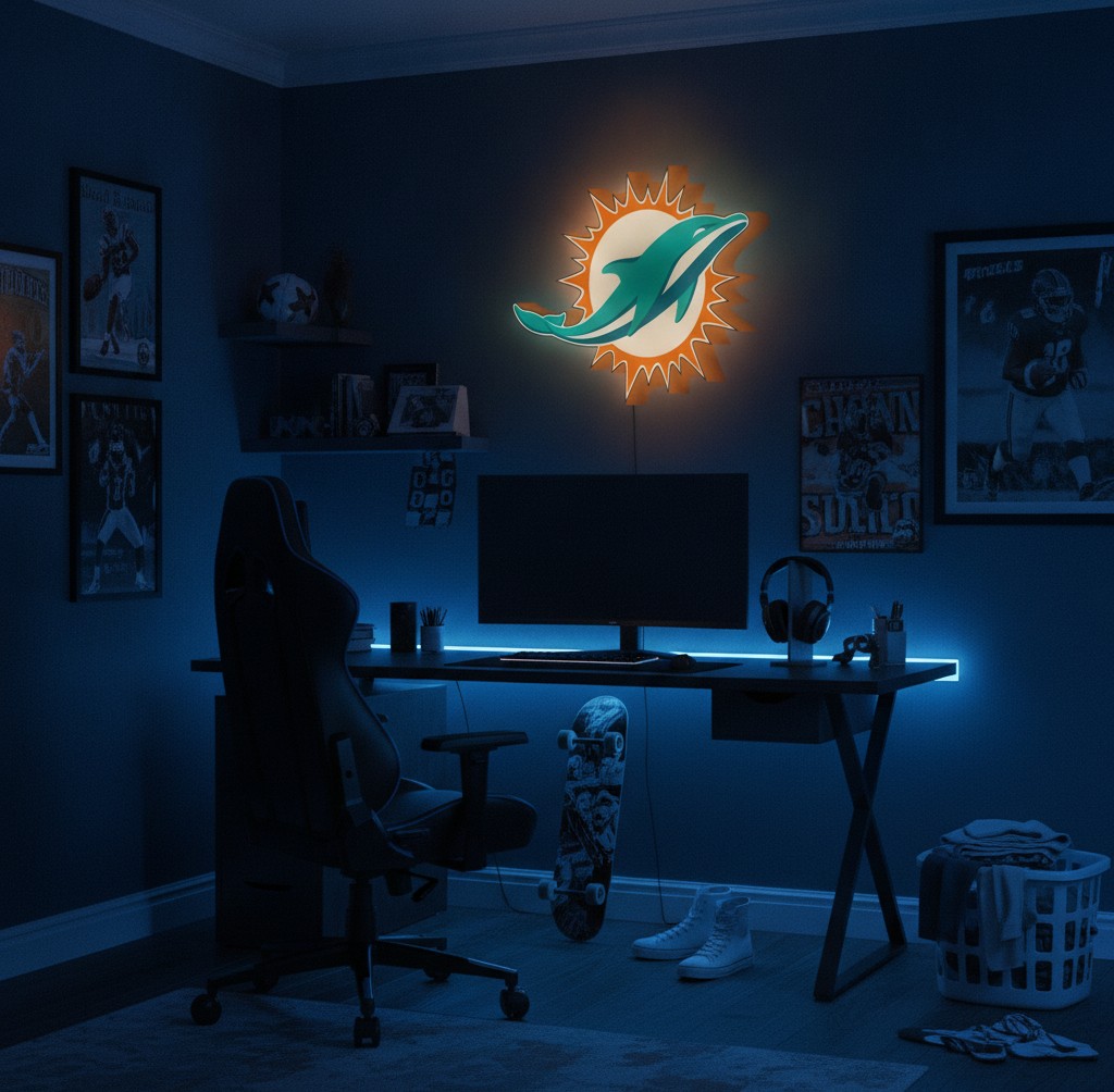 Miami Dolphins LED-Leuchtschild Wanddeko Fandeko Geschenk - Mockup