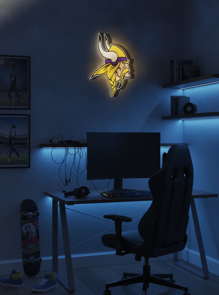 Minnesota Vikings LED-Leuchtschild Wanddeko Fandeko Geschenk - Mockup
